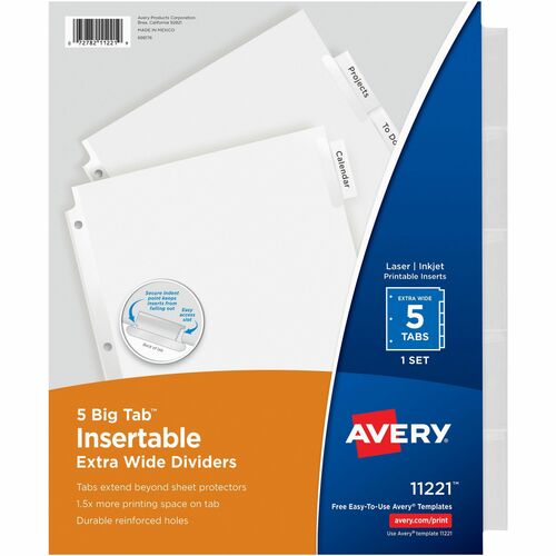 Extra Wide Insertable Dividers, Big Tab, 11" x 9", 5 Tab/ST, Clear 5/ST