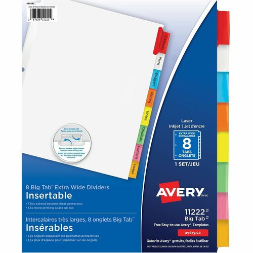 Extra Wide Insertable Dividers, Big Tab, 11" x 9", 8 Tab/ST, MI 8/ST
