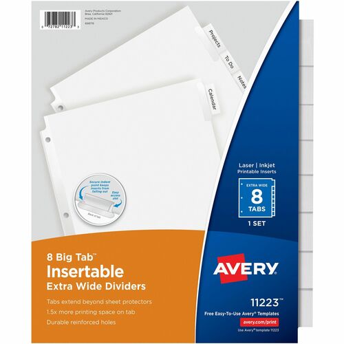 Extra Wide Insertable Dividers, Big Tab, 11" x 9", 8 Tabs, Clear 8/ST