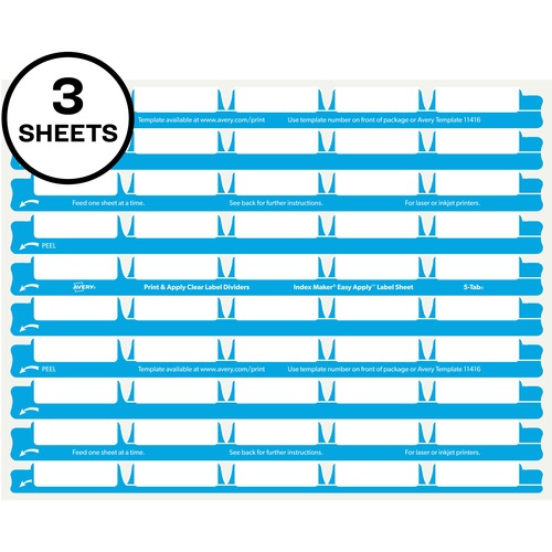 Labels, For Dividers, Print/Apply, 5-Tab, Clear 30/PK
