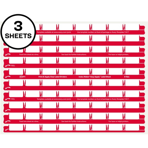 Labels, For Dividers, Print/Apply, 8-Tab, Clear 30/PK