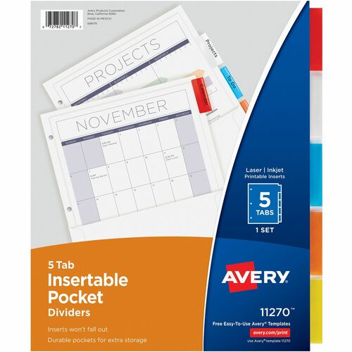 Pocket Divider, With Insertable Tabs, 5-Tab, 11" x 8-1/2", AST 5/ST
