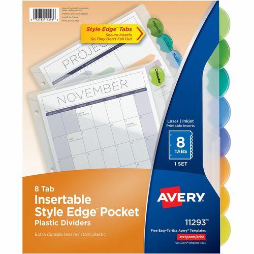 8-Tab Insertable Style Edge Pocket, Plastic Divider, Multi 8/ST
