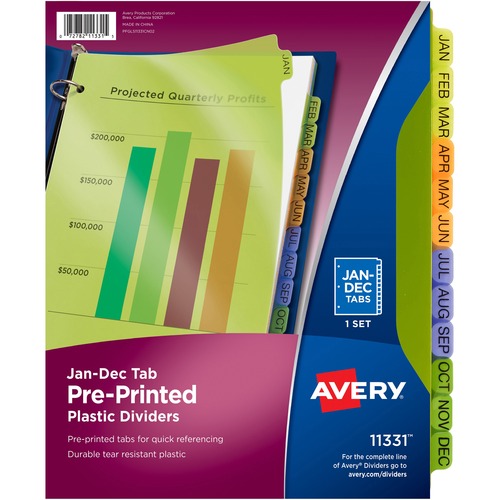 Plastic Dividers, Printed Jan-Dec, 8-1/2" x 11, 12 Tabs, AST 12/ST