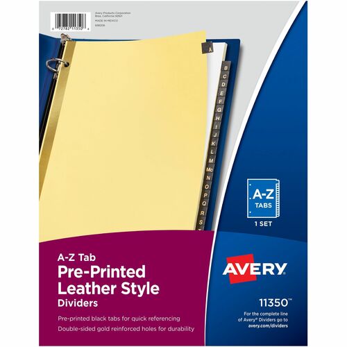 Preprinted Dividers, Leather Style, A-Z, 8-1/2" x 11", Black 25/ST