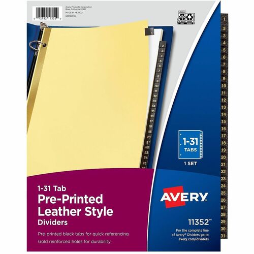 Pre-Printed Dividers, 1-31, 8-1/2" x 11", 31 Black Tabs, Buff 31/ST
