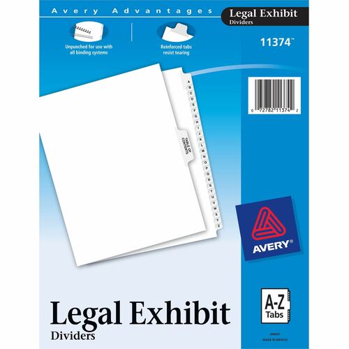 Index Dividers, A-Z, With Table of Content, 11" x 8-1/2", White 25/ST