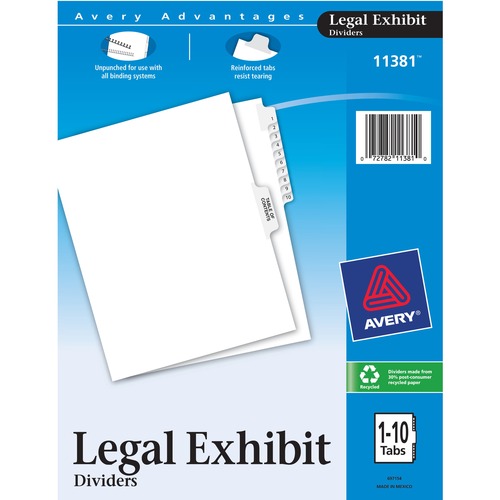 Index Divider, 1-10, With Table of Content, 11" x 8-1/2", White 10/ST