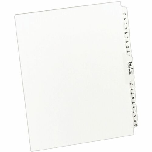 Index Divider, 76-100 Width/Table of Content, 11" x 8-1/2", White 25/ST