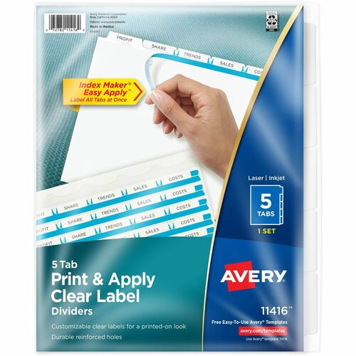 Index Maker, Laser, Punched, 5-Tab, 8-1/2" x 11", Clear 5/ST