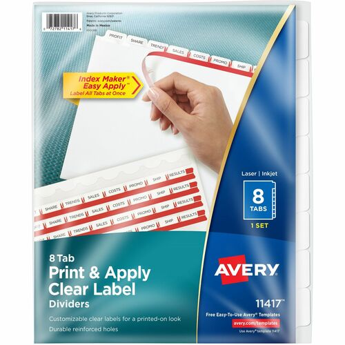Index Maker, Laser, Punched, 8-Tab, 8-1/2" x 11", Clear 8/ST
