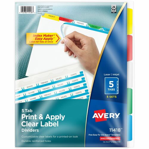 Index Maker, Laser/Inkjet, 5 Tab, 8-1/2"x11", AST 5/PK