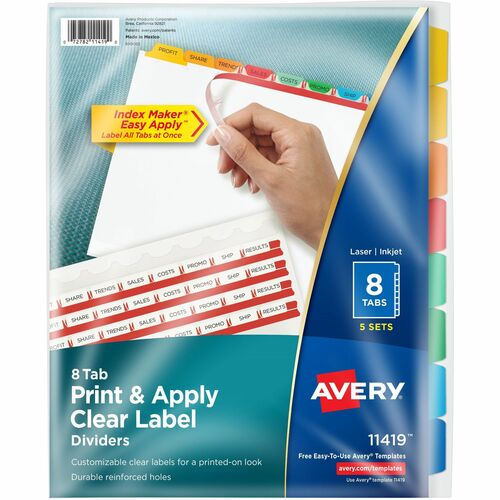 Index Maker, Laser/Inkjet, 8 Tab, 8-1/2"x11", AST 5/PK