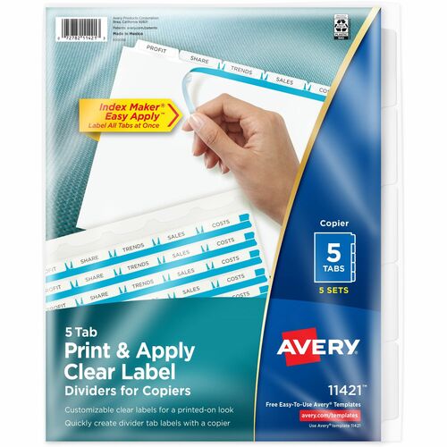 Label Dividers, Copier, 3 Horsepower, 5-Tab, 11" x 8-1/2", White 5/PK