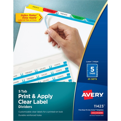 Index Maker, Laser/Inkjet, 5 Tab, 8-1/2" x 11", AST 25/BX