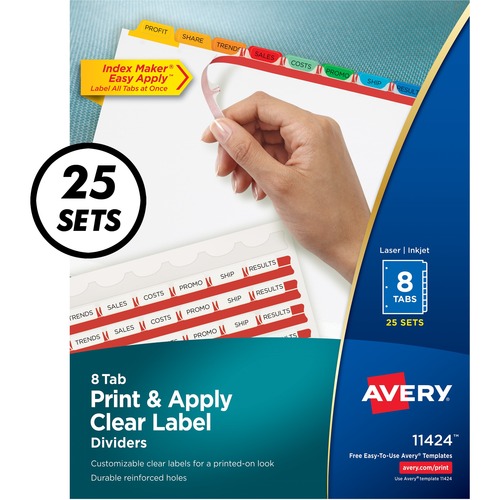 Index Maker, Laser/Inkjet, 8 Tab, 8-1/2"x11", Multi 25/BX