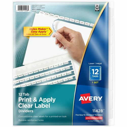 Index Maker, Laser, Punched, 12-Tabs, White 12/ST