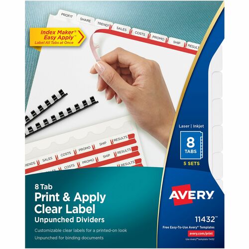 Index Maker, Laser, Unpunched, 8-Tab, 11"x8-1/2", White 5/PK