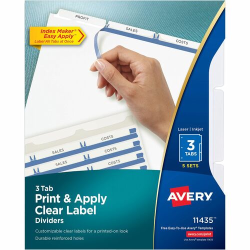 Index Maker, Laser, Punched, 3-Tabs, 8-1/2" x 11", Clear 5/PK