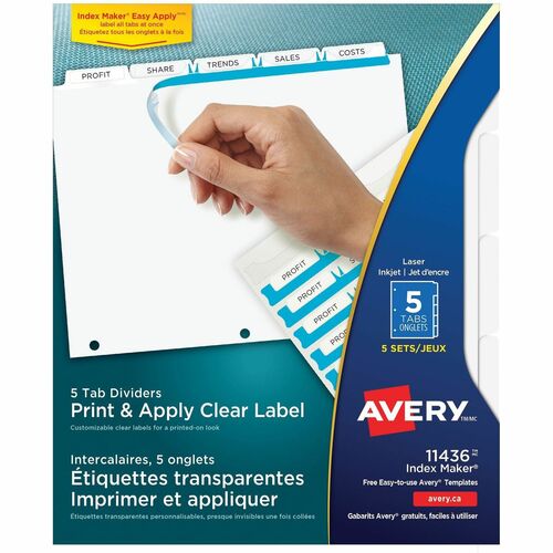 Index Maker, Laser, Punched, 5-Tabs, 8-1/2" x 11", Clear 5/PK