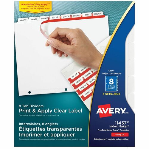 Index Maker, Laser, Punched, 8-Tabs, 8-1/2" x 11", Clear 5/PK