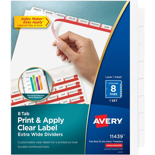 Index Maker Extra-Wide Tab Dividers, 8-Tab, 9" x 11", Clear