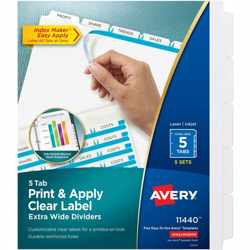 Tab Dividers, Extra-Wide, 5-Tab, 9"x11", Clear 5/PK