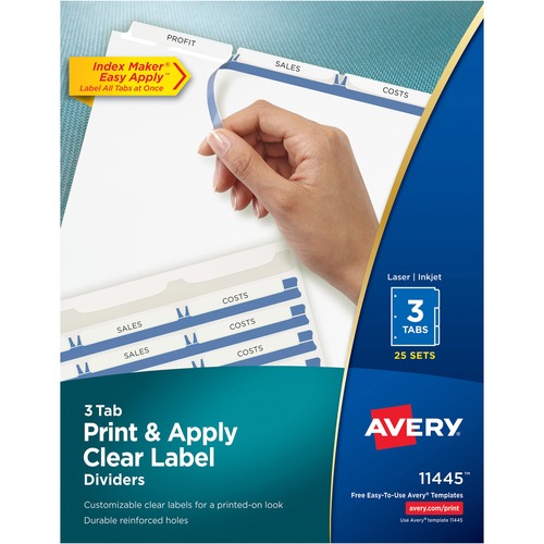 Index Maker, Laser, Punched, 3-Tabs, 8-1/2"x11", Clear 25/BX
