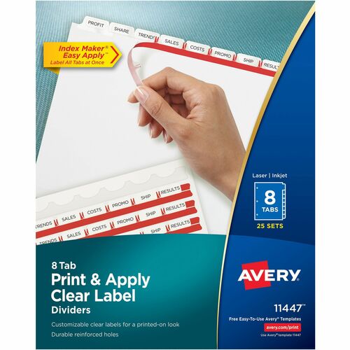 Index Maker, Laser, Punched, 8-Tabs, 8-1/2"x11", Clear 25/BX