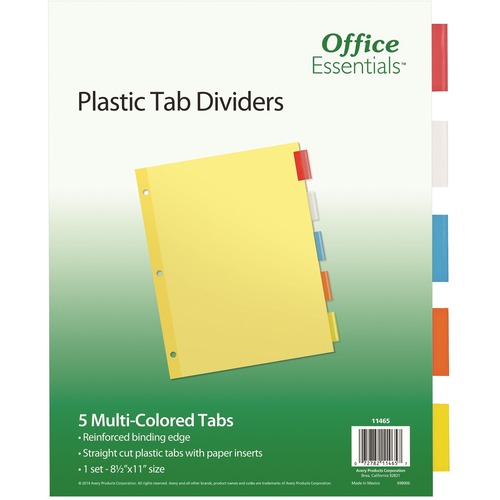 Economy Insertable Dividers, 11" x 8-1/2", 5 Tabs, AST 5/ST