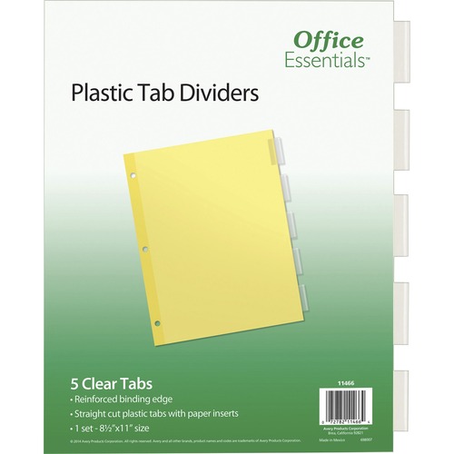 Economy Insertable Dividers, 11" x 8-1/2", Tabs, Clear 5/ST