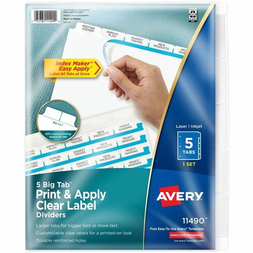 Index Maker Divider, Big Tab, 5 Tabs, 8-1/2" x 11", White