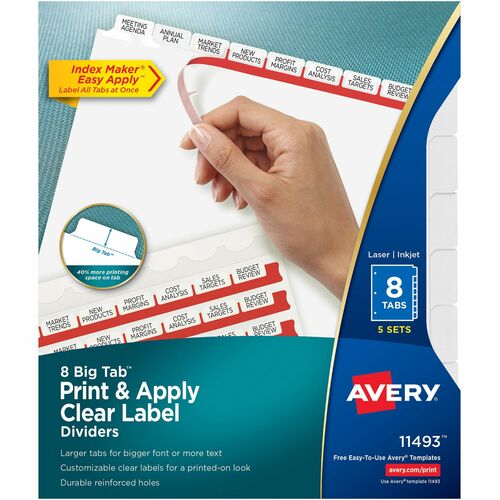 Index Maker Divider, Big Tab, 8 Tabs, 8-1/2" x 11", White 5/PK