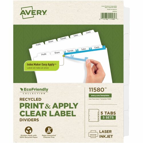 Laser/Inkjet Dividers, 5-Tab, 11" x 8-1/2", White 5/PK