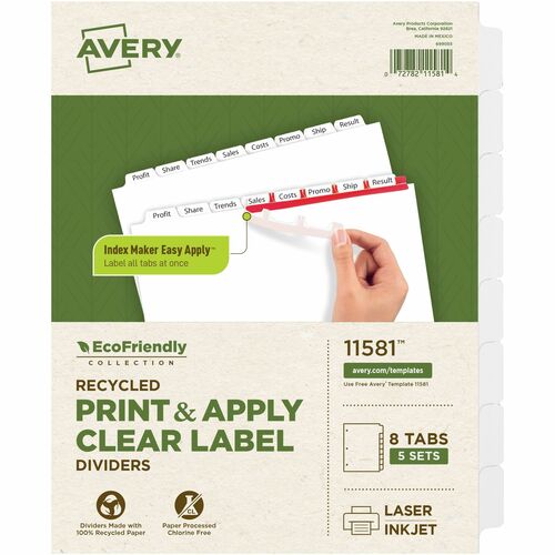 Laser/Inkjet Dividers, 8-Tab, 11" x 8-1/2", White 5/PK