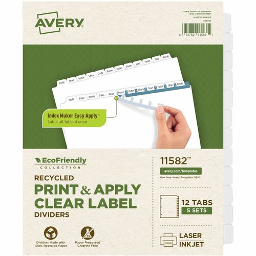 Laser/Inkjet Dividers, 12-Tab, 11" x 8-1/2", White 5/PK