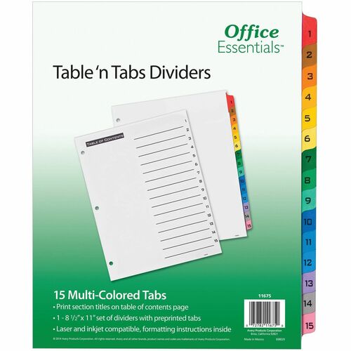 Index Dividers, With TOC, 1-15 Tab, Letter, Multicolor