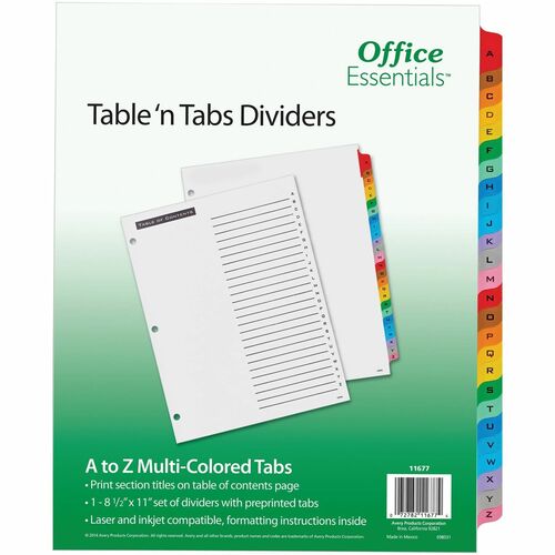 Table 'N Tabs Dividers, A-Z, Multicolor