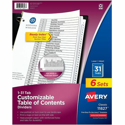 Dividers, Table of Contents, Monthly Tabs, Letter, Black/White 6/PK