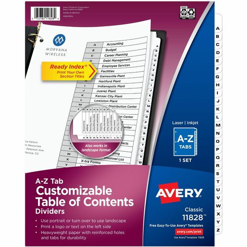 Dividers, Table of Contents, A-Z Tabs, Letter, Black/White