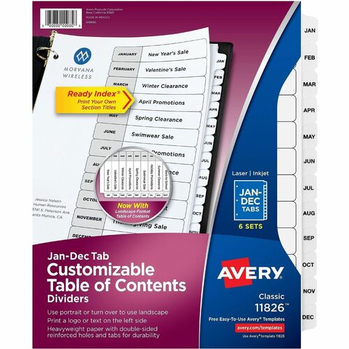 Dividers, Table of Contents, Monthly Tabs, Letter, 6 Set, Mi 6/PK