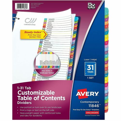 Ready Index Dividers, 31 Tabs, Multi