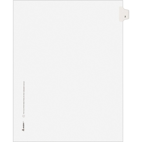 Numeric Divider, "2", Side Tab, 8-1/2"x11", White 25/PK