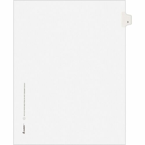 Numeric Divider, "3", Side Tab, 8-1/2"x11", White 25/PK