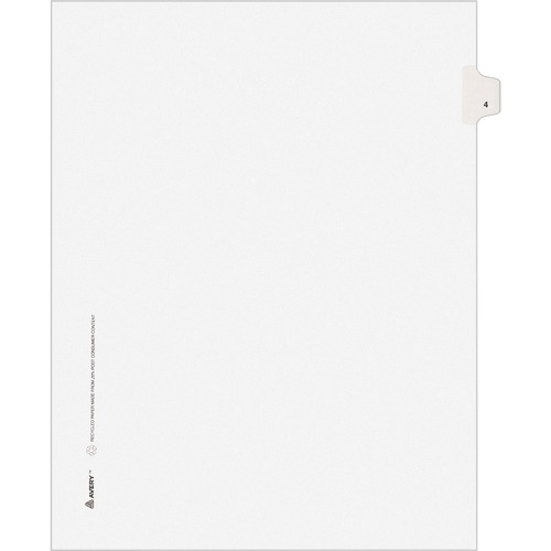 Numeric Divider, "4", Side Tab, 8-1/2"x11", White 25/PK