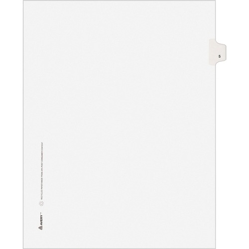 Numeric Divider, "5", Side Tab, 8-1/2"x11", White 25/PK