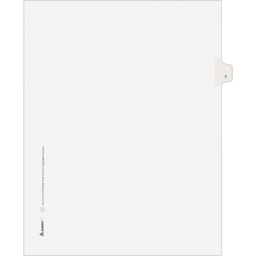 Numeric Divider, "7", Side Tab, 8-1/2"x11", White 25/PK