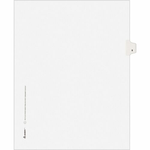 Numeric Divider, "8", Side Tab, 8-1/2" x 11", White 25/PK