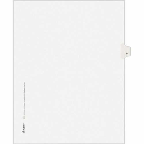 Numeric Divider, "9", Side Tab, 8-1/2"x11", White 25/PK