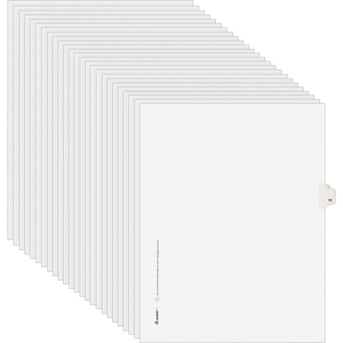 Numeric Divider, "10", Side Tab, 8-1/2"x11", White 25/PK
